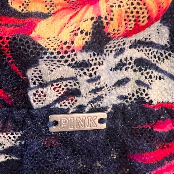 PINK Victoria’s Secret Tropical Floral Lace Racerback Bralette Blue Multi Size S - Picture 4 of 5